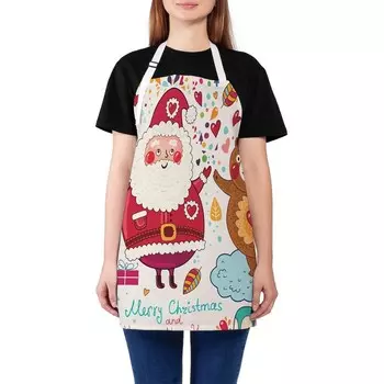 Фартук кухонный с фотопринтом «Дед Мороз с медведем», регулируемый, размер OS