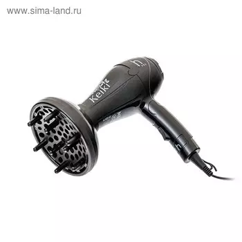 Фен Harizma h10210 Keiki, 1000 Вт, 2 температурных режима, 1 насадка, мини-диффузор, черный