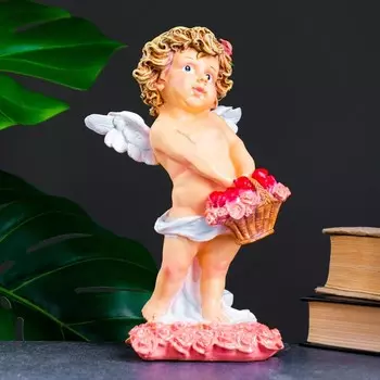 Фигура "Ангел хранящий любовь" (розовые розы) 12х11х23см