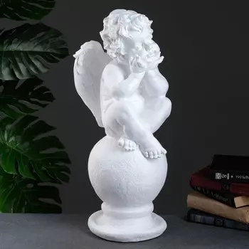 Фигура гипс «Ангел на шаре», большой белый, 262764 см