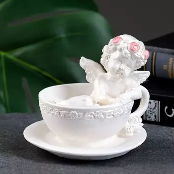 Фигурка гипс «Ангел в чашке», перламутр, 101010 см