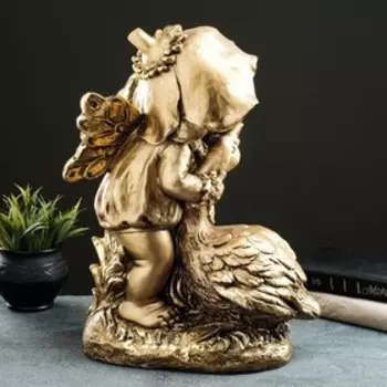 Фигура "Ангелочек с гусем" 44х31х18 см, бронза с позолотой