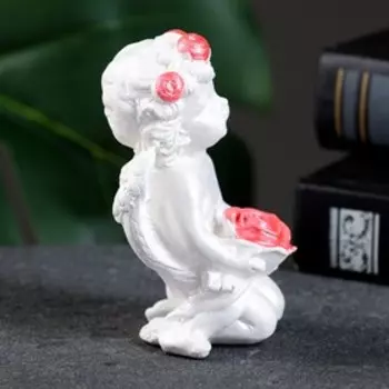 Фигурка гипс «Ангелочек с розой», перламутр, 1065 см