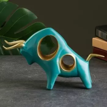 Фигура "Бык голова вниз" 18х21см, бирюзовый