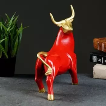 Фигура "Бык рога вверх" 24х22см, красный/золото