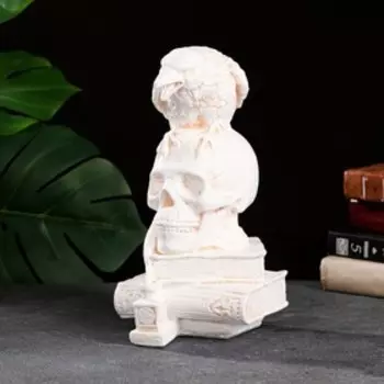 Фигура "Череп с вороном" бежевый камень, 28см