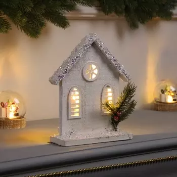 Фигура деревянная «Домик белый», 1622х6 см, 3 LED, батарейки AAx2 (не в комплекте), свечение теплое белое