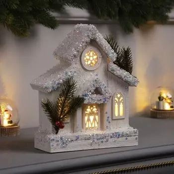 Фигура деревянная «Домик белый», 2420х7 см, 5 LED, батарейки AAx2 (не в комплекте), свечение теплое белое