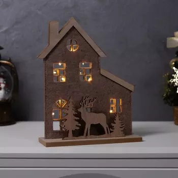 Фигура деревянная «Изба с оленями», 206х25 см, 5 LED, батарейки CR20321 (в комплекте), свечение теплое белое