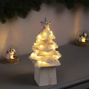 Фигура деревянная «Ёлочка белая», 2714х14 см, 35 LED, батарейки AAx2 (не в комплекте), свечение теплое белое