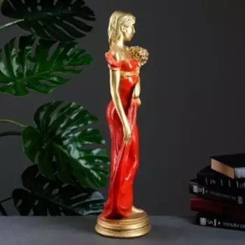 Фигура "Девушка с букетом" бронза/красный, 20х15х56см