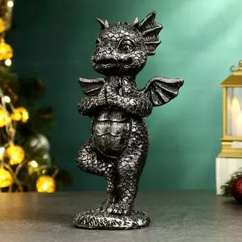 Фигура "Дракон Девлин" серебро, 25х15х10см