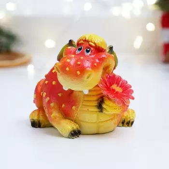 Фигура "Дракончик с цветочком" красная, 7,5х6х6см