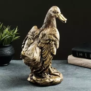 Фигура "Гусь с приподнятыми крыльями" 29,5х21х24 см, бронза с позолотой