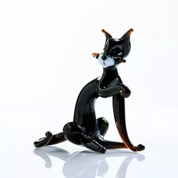Фигура из стекла "Кот черныш" 6х7х4см