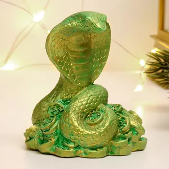 Фигурка гипс «Змея Кобра на деньгах», зелёный с позолотой, 855 см