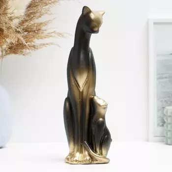 Фигурка гипс «Кошка с котенком», чёрная в золоте, 2177 см