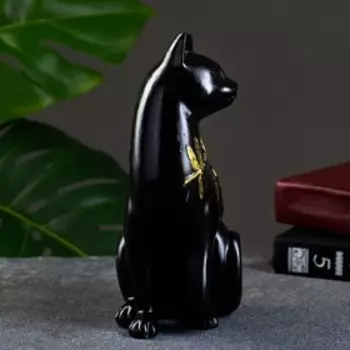 Фигура "Кошка с узором" черная с позолотой, 19х14х8см