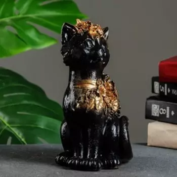 Фигура "Кошка сидящая с цветочками" черная 12х12х23см