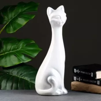Фигура "Кот" белая в серебре, 14х40х15см