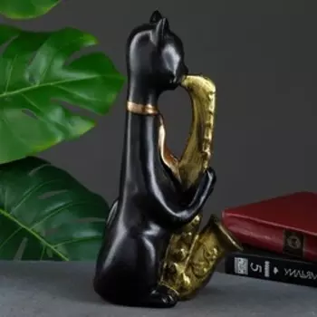 Фигура "Кот-музыкант, с саксофоном" черный, 31х16х10см