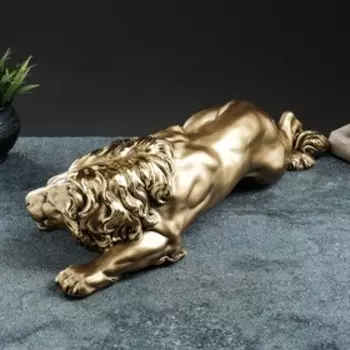 Фигура "Лев ползет" 16х55х15 см, бронза с позолотой