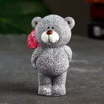 Фигура "Медвежонок с букетом" серый, 4x4,5x11см