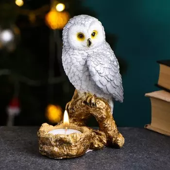 Фигура-подсвечник "Сова" серебро 8х10х15см