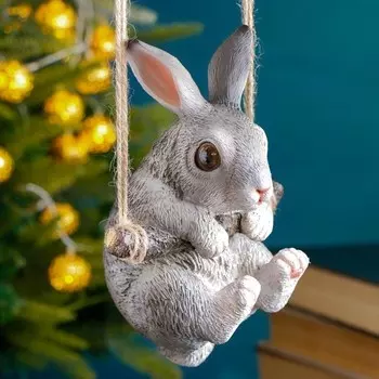 Фигура подвесная "Зайка на ветке" серый, 10х12х18см