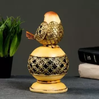 Фигура "Птичка на резном шаре" бежевый, 9,5x12x20см