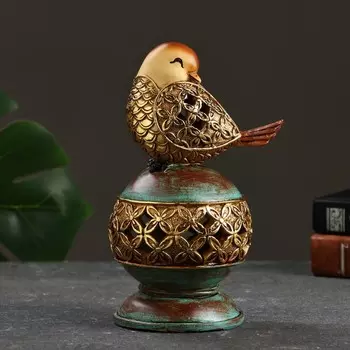 Фигура "Птичка на резном шаре" бирюза, 9,5x12x20см