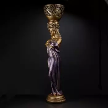 Фигура с кашпо "Девушка стоя с цветами" фиолетовая, 104х23х25см