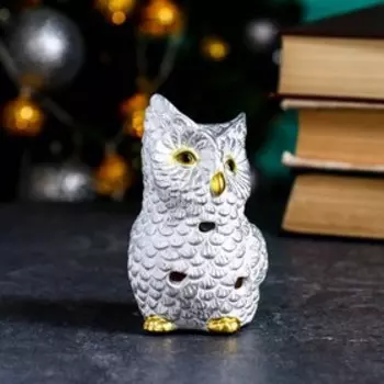 Фигура со светодиодом "Филин" серебро, 8х6х11см
