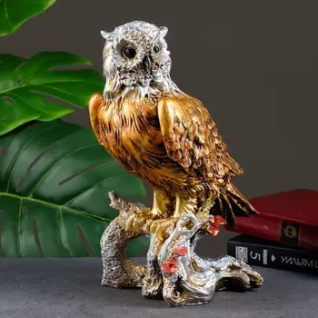 Фигурка полистоун «Сова на коряге», бронза, 30 см