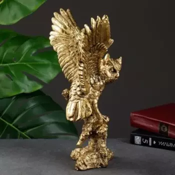 Фигура "Сова на пне взлетает" 24х14х32 см, бронза с позолотой