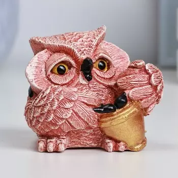Фигура "Сова с барабаном" красно-коричневая, 6х6х5см