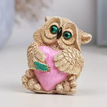 Фигура "Сова с сердцем" слоновая кость, 6х6х5см