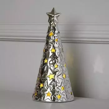 Фигура световая "Ёлка серебристая" 21 см, 1 LED, 2хAG13, ТЁПЛОЕ БЕЛОЕ