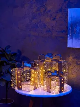 Фигура световая «Кубы золотистые», 2520х15 см, 90 LED, батарейки ААх8 (не в компл.), свечение тёплое белое