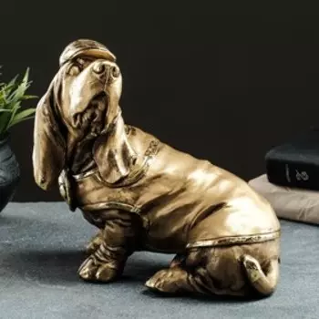 Фигура "Такса в кепке" 23х25х15 см, бронза с позолотой