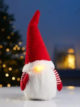 Фигура текстиль «Гном романтик в красном» 40 см, 1 LED, от батареек LR11303, свечение тёплое белое