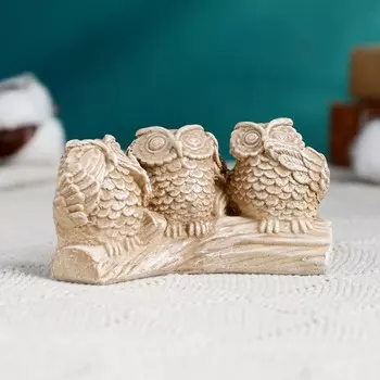 Фигурка гипс «Три совы на жердочке», коричневая, 1065 см