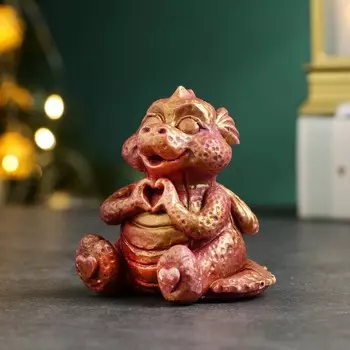 Фигура "Влюбленный дракон" бордовая с позолотой, 8х6х5см