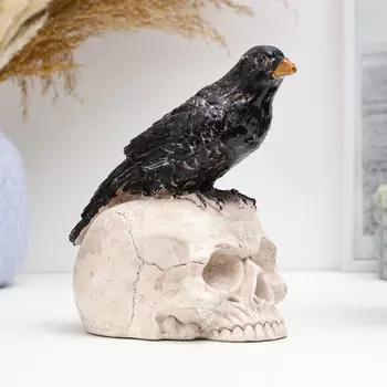 Фигура "Ворон на черепе" 16х10см, черная