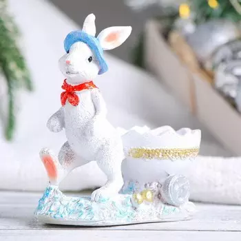 Фигура "Зайка новогодний с тележкой" 6х11х12см