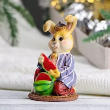 Фигура "Заяц с арбузом" рыжий, 8х7х9см