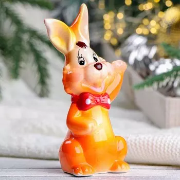 Фигура "Заяц с красным бантом" рыжий, 6х6х14см