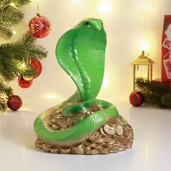 Фигурка гипс «Змея Кобра на деньгах», 2518 см, зелёная