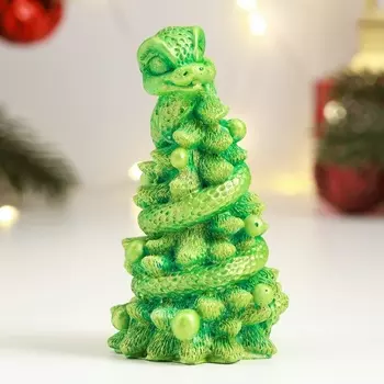 Фигурка гипс «Змея на елке», светло-зеленая, 10 см