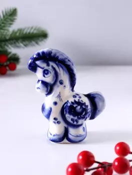 Фигурка фарфор гжель «Конь глядит», 973.5 см, бело-синий